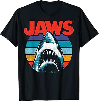 Amazon.com: Jaws Retro Colors Shark Rainbow Logo T-Shirt